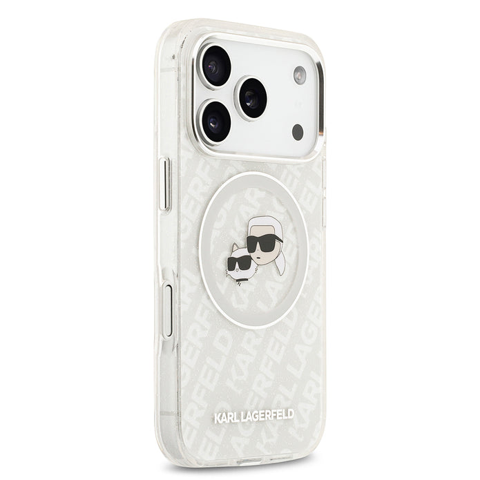 Karl Lagerfeld iPhone 17 Pro Max Parlayan Simli Karl & Choupette Heads Kılıf