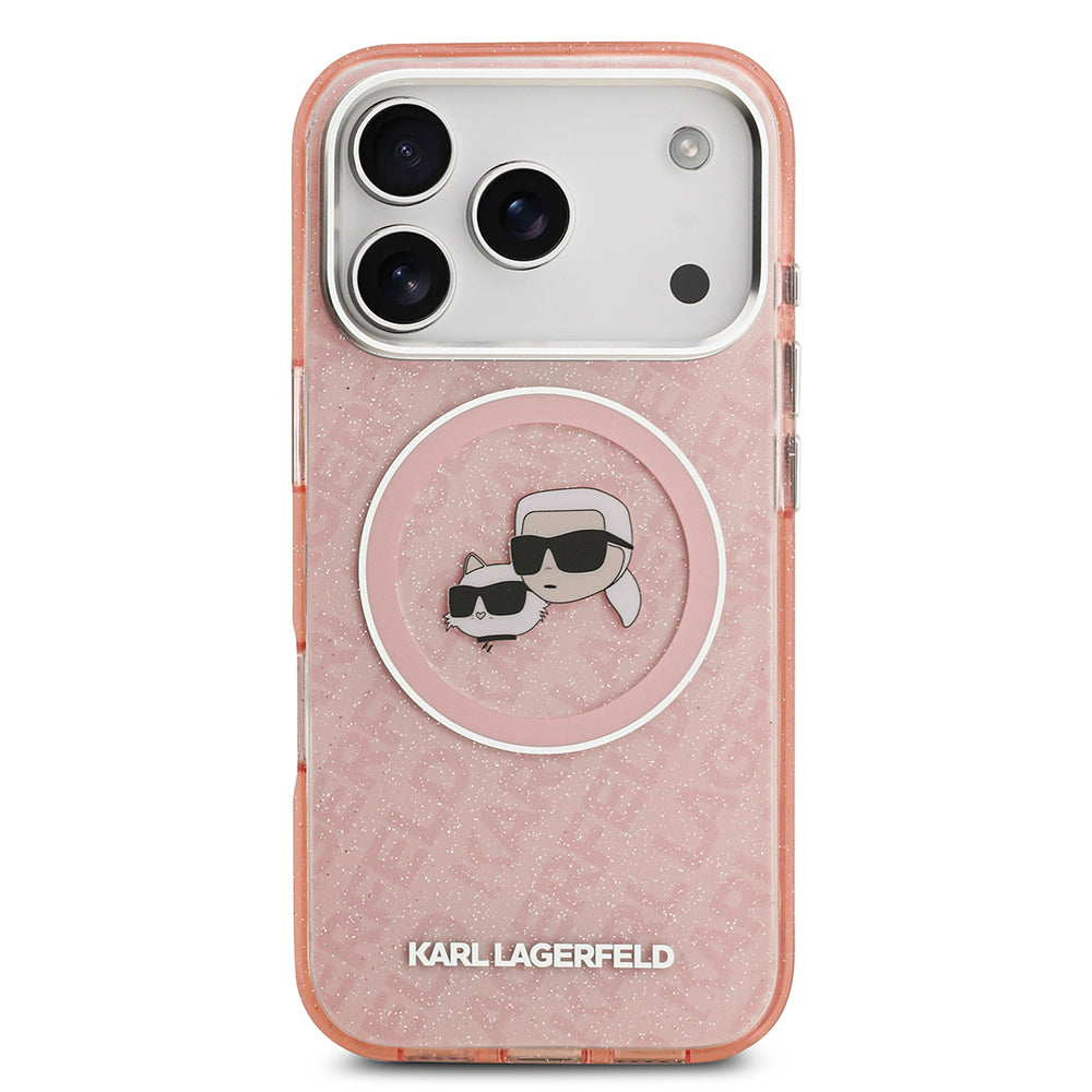 Karl Lagerfeld iPhone 17 Pro Max Parlayan Simli Karl & Choupette Heads Kılıf