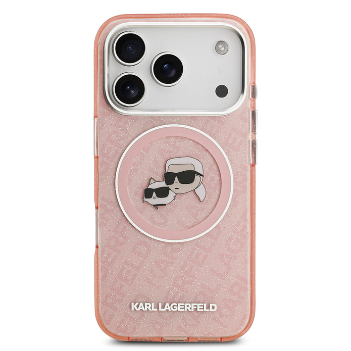 Karl Lagerfeld iPhone 17 Pro Max Parlayan Simli Karl & Choupette Heads Kılıf