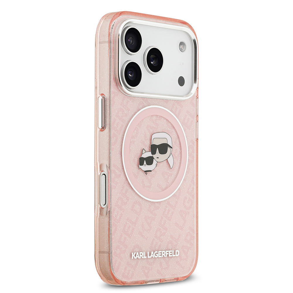 Karl Lagerfeld iPhone 17 Pro Max Parlayan Simli Karl & Choupette Heads Kılıf