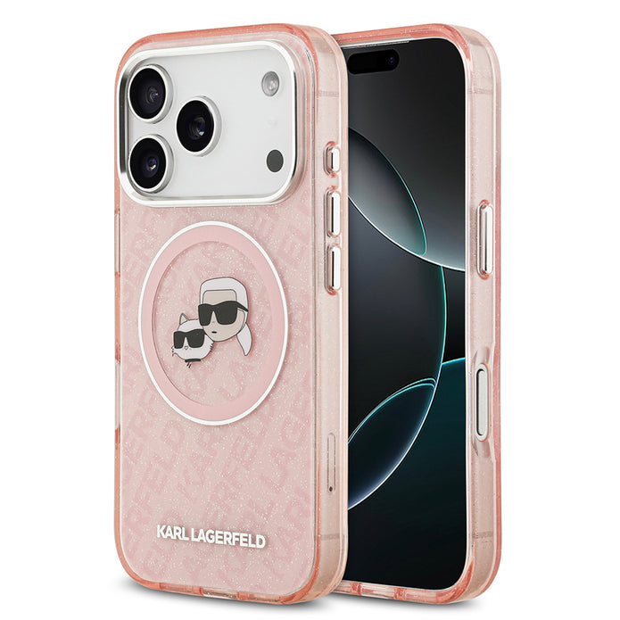 Karl Lagerfeld iPhone 17 Pro Max Parlayan Simli Karl & Choupette Heads Kılıf