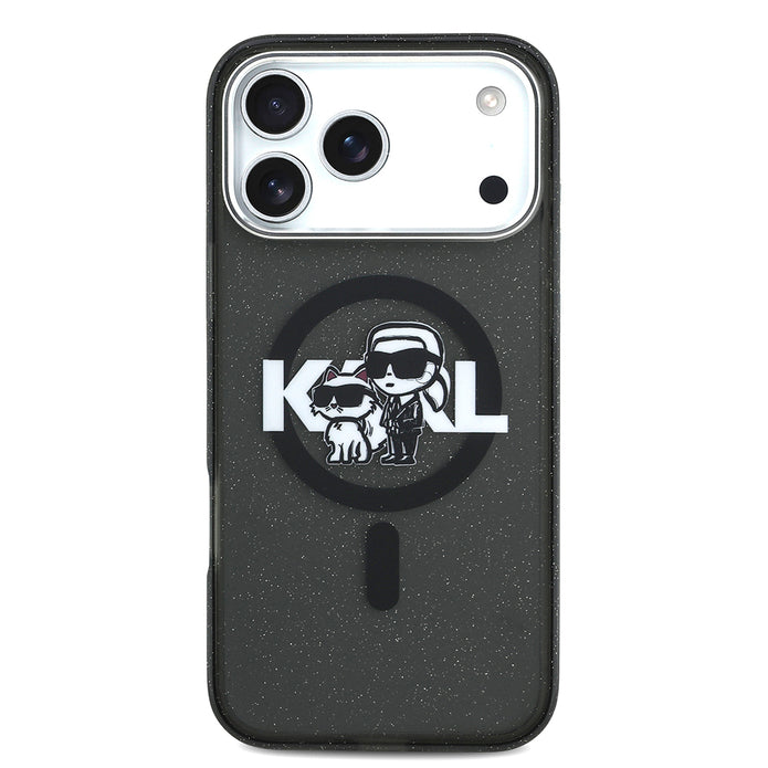 Karl Lagerfeld iPhone 17 Pro Max Parlayan Simli Karl & Choupette Sketch Logo Kılıf