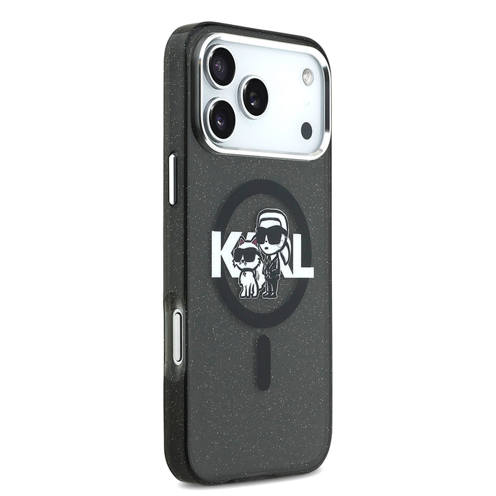 Karl Lagerfeld iPhone 17 Pro Max Parlayan Simli Karl & Choupette Sketch Logo Kılıf