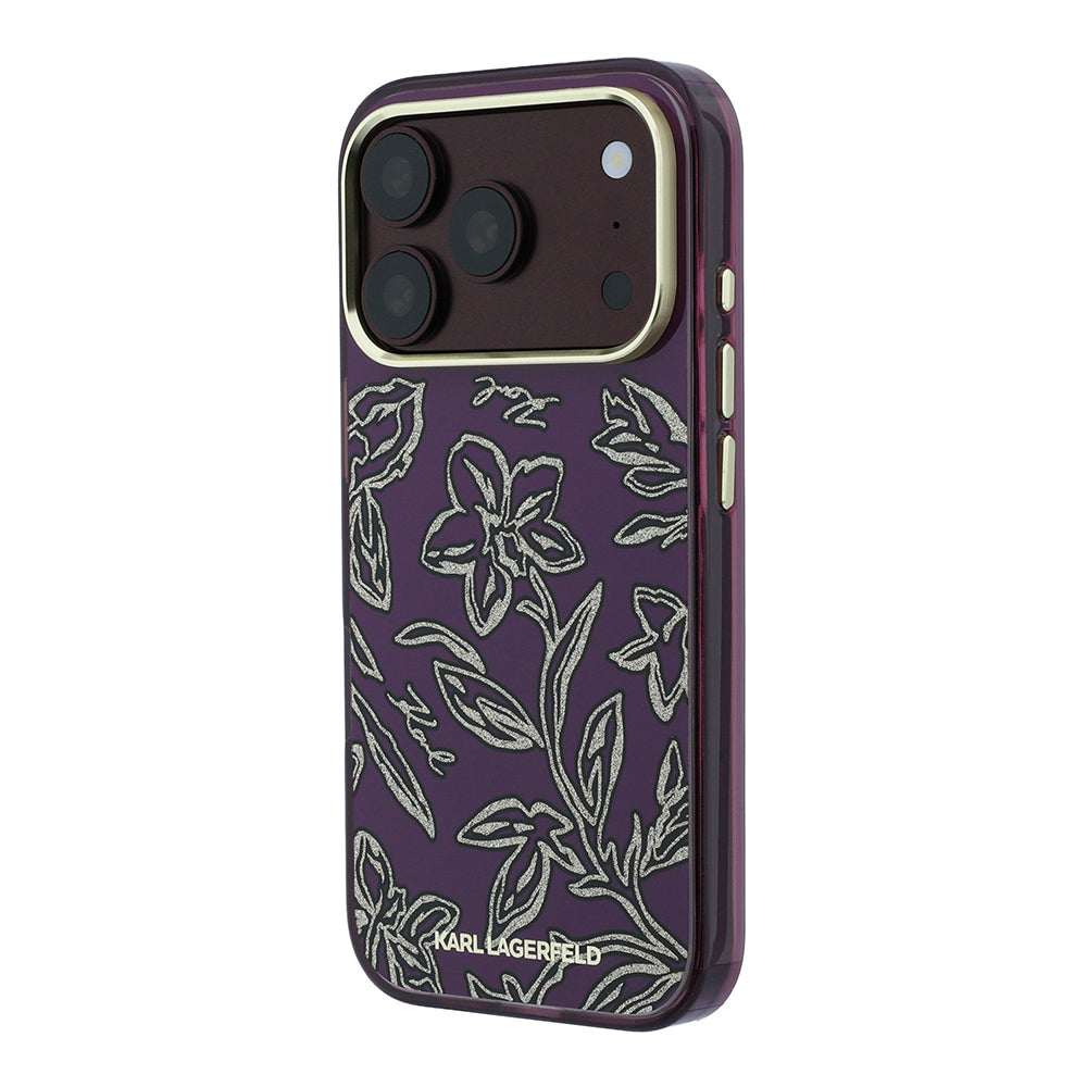 Karl Lagerfeld iPhone 18 Pro Çiçek Tasarımlı Gold Metal Kamera Çerçeveli MagSafe Uyumlu Kılıf