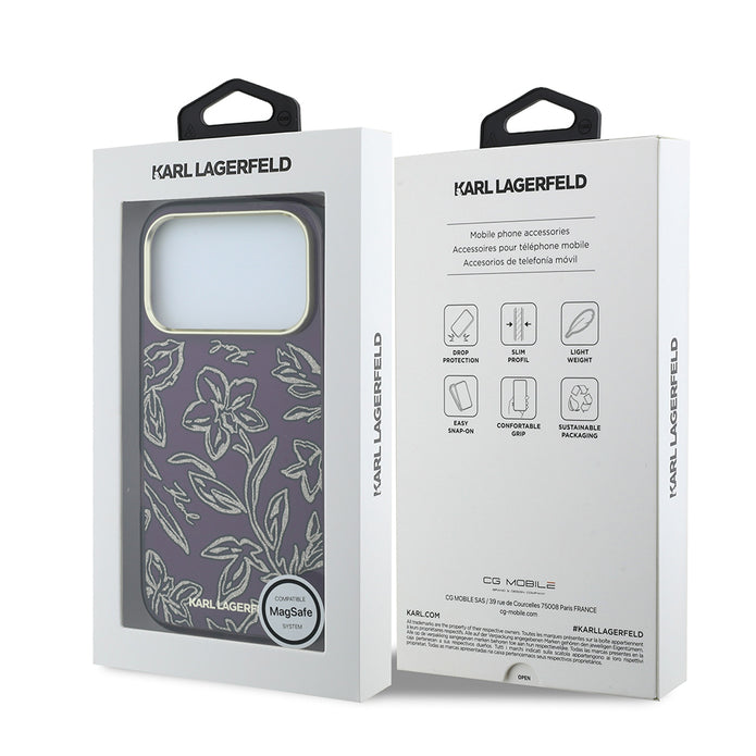 Karl Lagerfeld iPhone 18 Pro Çiçek Tasarımlı Gold Metal Kamera Çerçeveli MagSafe Uyumlu Kılıf