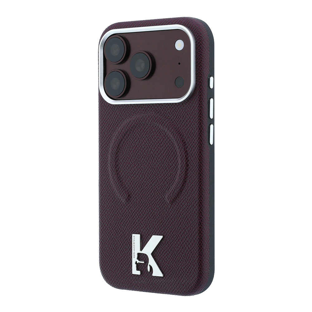 Karl Lagerfeld iPhone 18 Pro KHEAD Metal Logolu PU Grained Deri MagSafe Uyumlu Kılıf