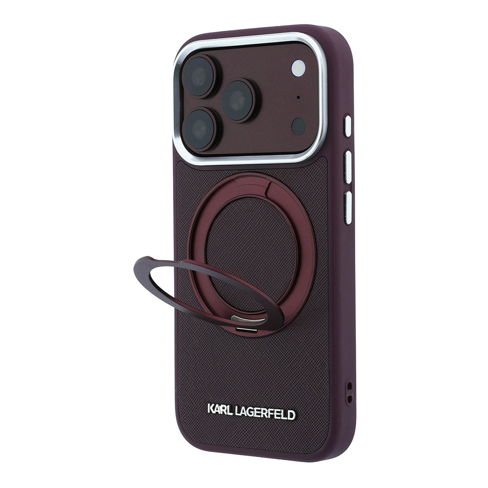 Karl Lagerfeld iPhone 18 Pro Metal Logolu PU Saffiano 360° Standlı MagSafe Uyumlu Kılıf