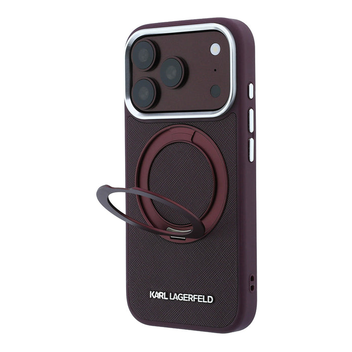 Karl Lagerfeld iPhone 18 Pro Metal Logolu PU Saffiano 360° Standlı MagSafe Uyumlu Kılıf