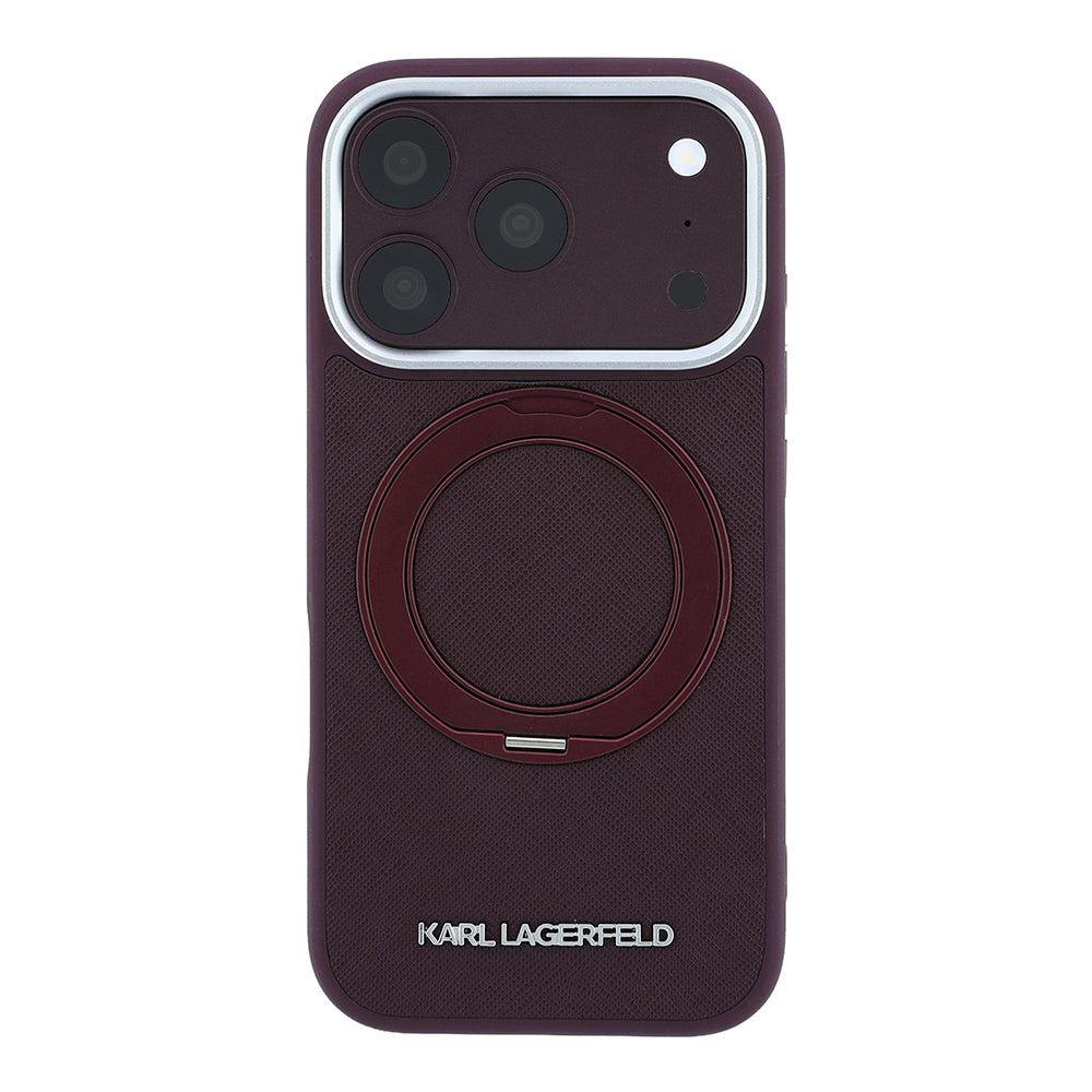 Karl Lagerfeld iPhone 18 Pro Metal Logolu PU Saffiano 360° Standlı MagSafe Uyumlu Kılıf