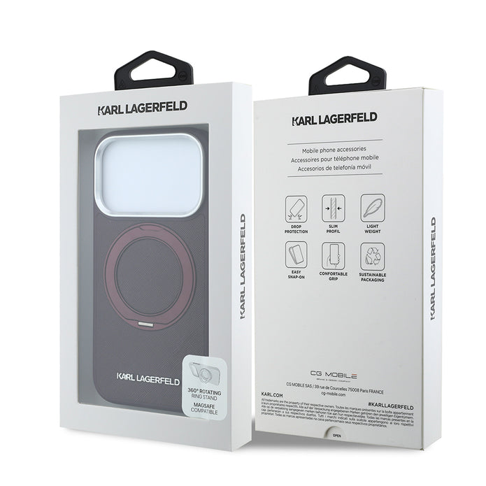 Karl Lagerfeld iPhone 18 Pro Metal Logolu PU Saffiano 360° Standlı MagSafe Uyumlu Kılıf