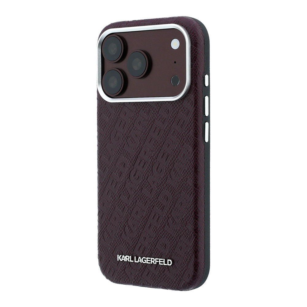 Karl Lagerfeld iPhone 18 Pro Damgalı PU Deri Metal Yazı Logolu Grained Kılıf