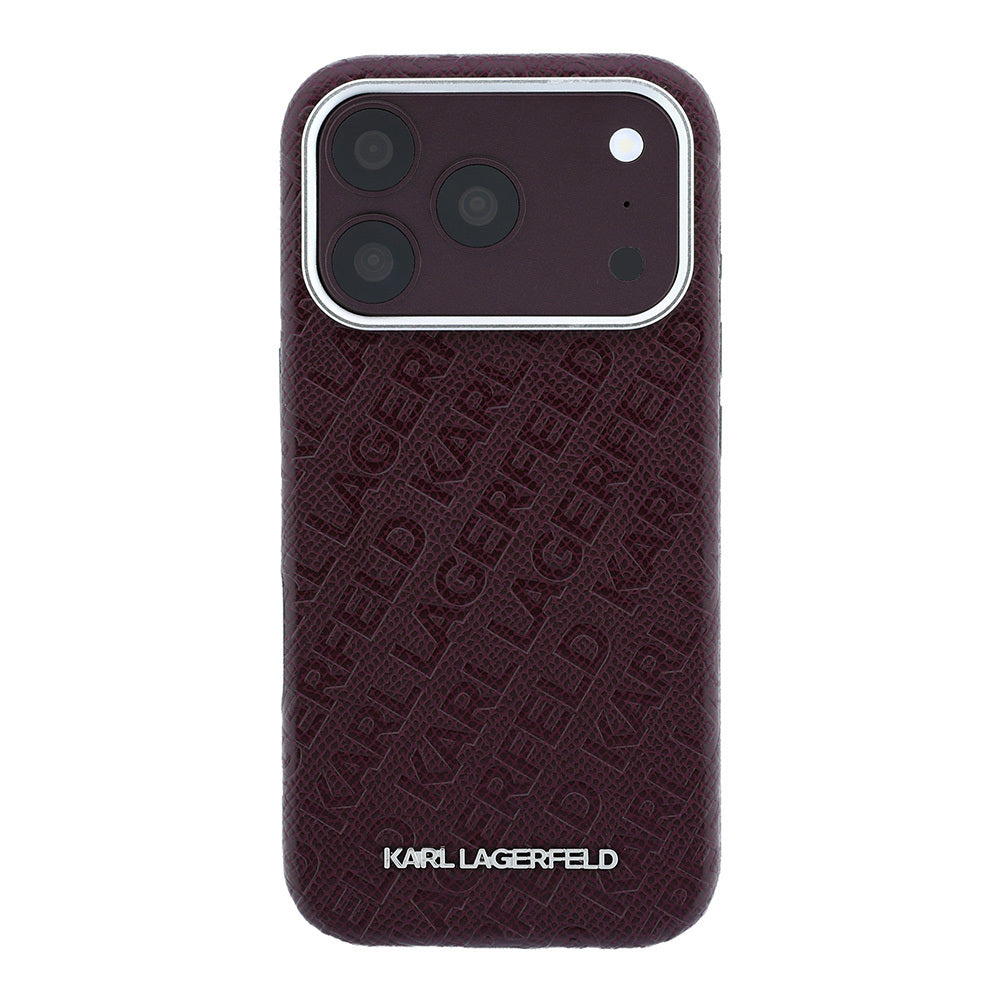 Karl Lagerfeld iPhone 18 Pro Damgalı PU Deri Metal Yazı Logolu Grained Kılıf