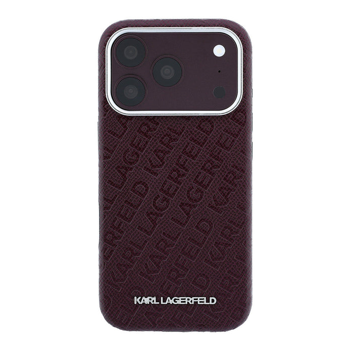 Karl Lagerfeld iPhone 18 Pro Damgalı PU Deri Metal Yazı Logolu Grained Kılıf