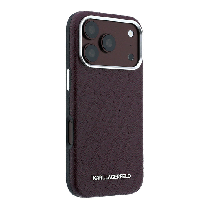 Karl Lagerfeld iPhone 18 Pro Damgalı PU Deri Metal Yazı Logolu Grained Kılıf