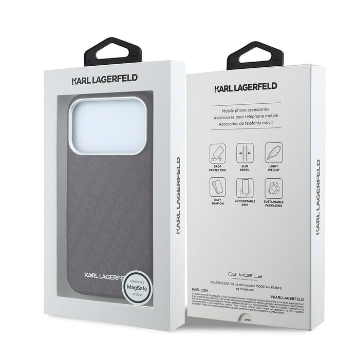 Karl Lagerfeld iPhone 18 Pro Damgalı PU Deri Metal Yazı Logolu Grained Kılıf