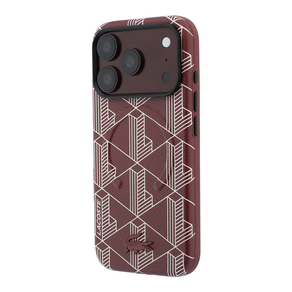 Lacoste iPhone 18 Pro Karışık Monogram Desenli Deri Metal Logolu MagSafe Uyumlu Kılıf