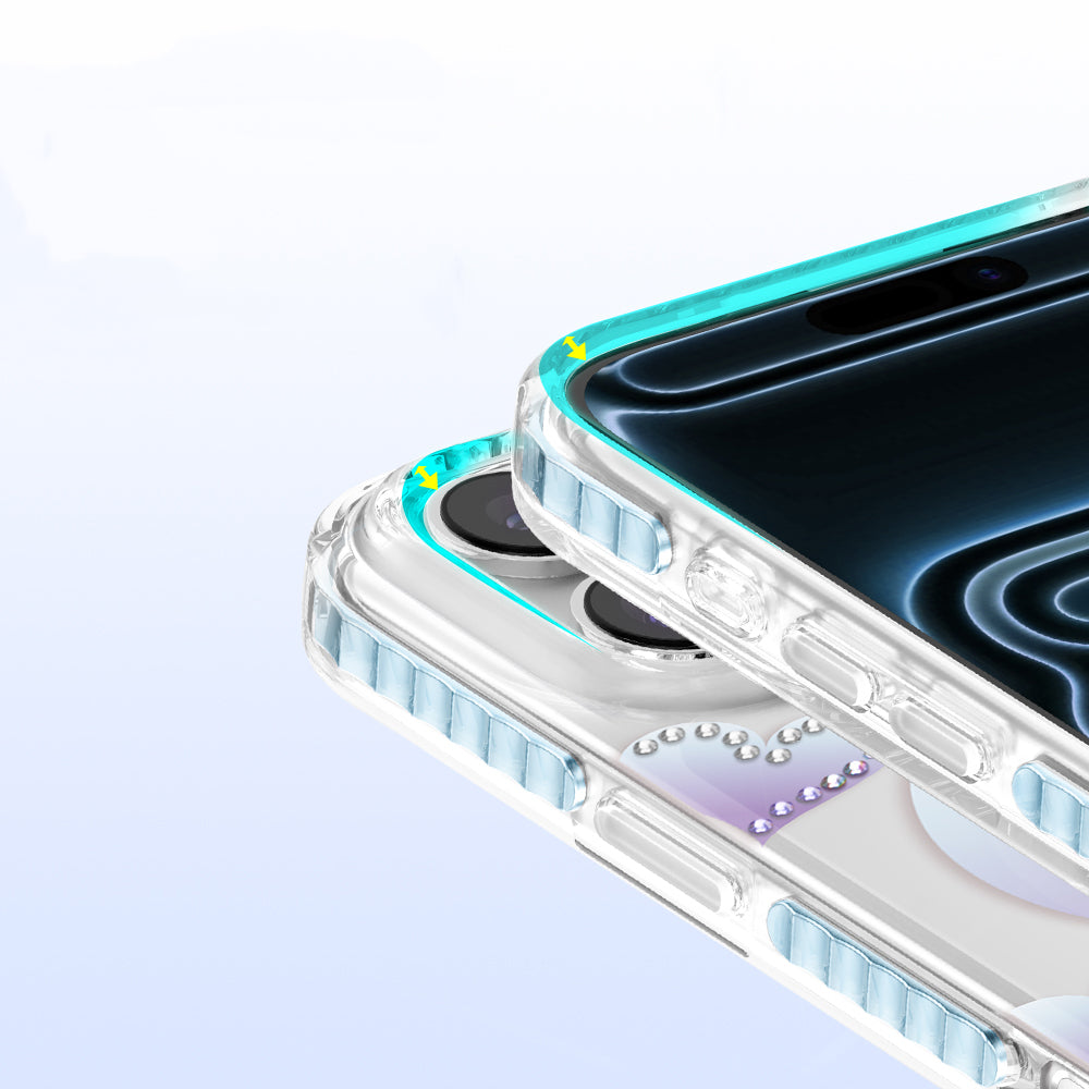 Zore Paris iPhone 18 Pro Elvo Kalp Motifli Taş Detaylı PC TPU MagSafe Uyumlu Kılıf