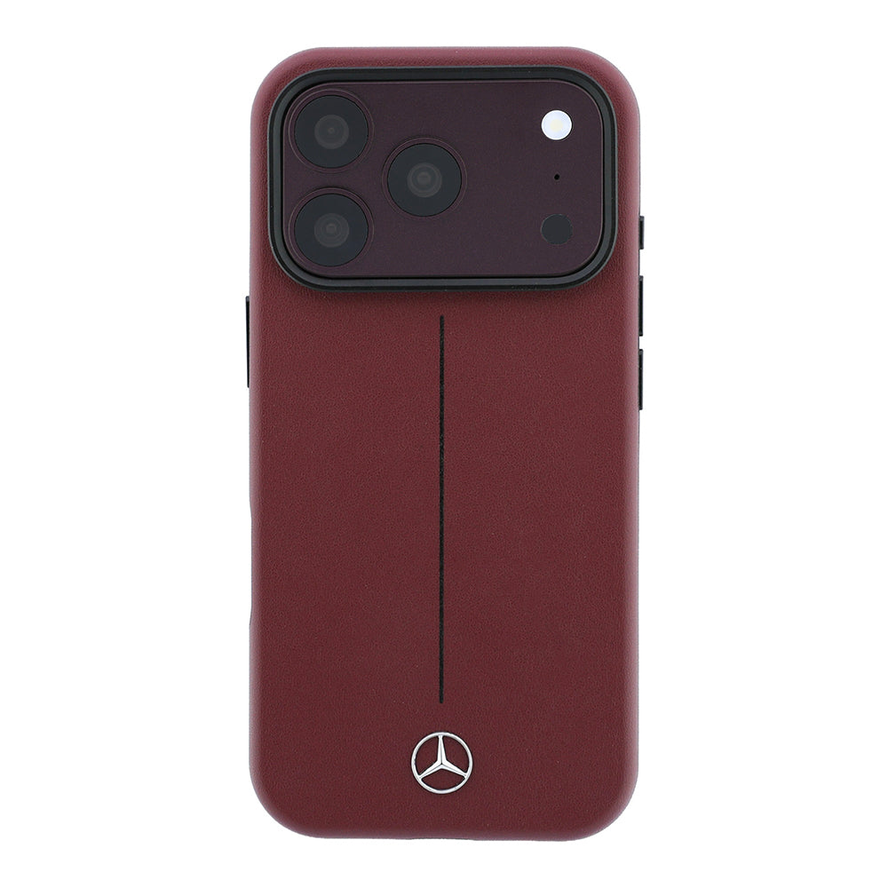 Mercedes Benz iPhone 18 Pro Çizgili Deri Metal Yıldız Logolu MagSafe Uyumlu Kılıf – Fotoğraf 3