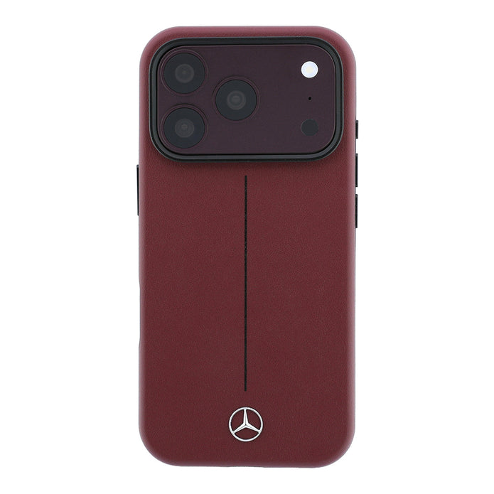 Mercedes Benz iPhone 18 Pro Çizgili Deri Metal Yıldız Logolu MagSafe Uyumlu Kılıf – Fotoğraf 3