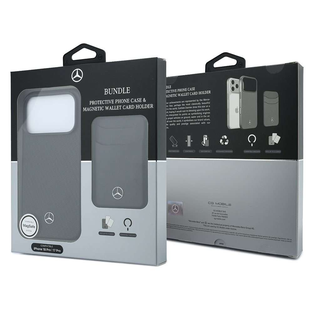 Mercedes Benz iPhone 18 Pro PU Deri 3D Metal Logolu Kartlıklı MagSafe Uyumlu Kılıf