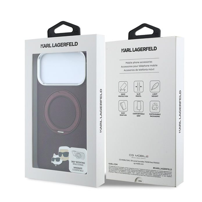 Karl Lagerfeld iPhone 18 Pro Max K&C Metal Logolu PU 360° Standlı MagSafe Uyumlu Kılıf