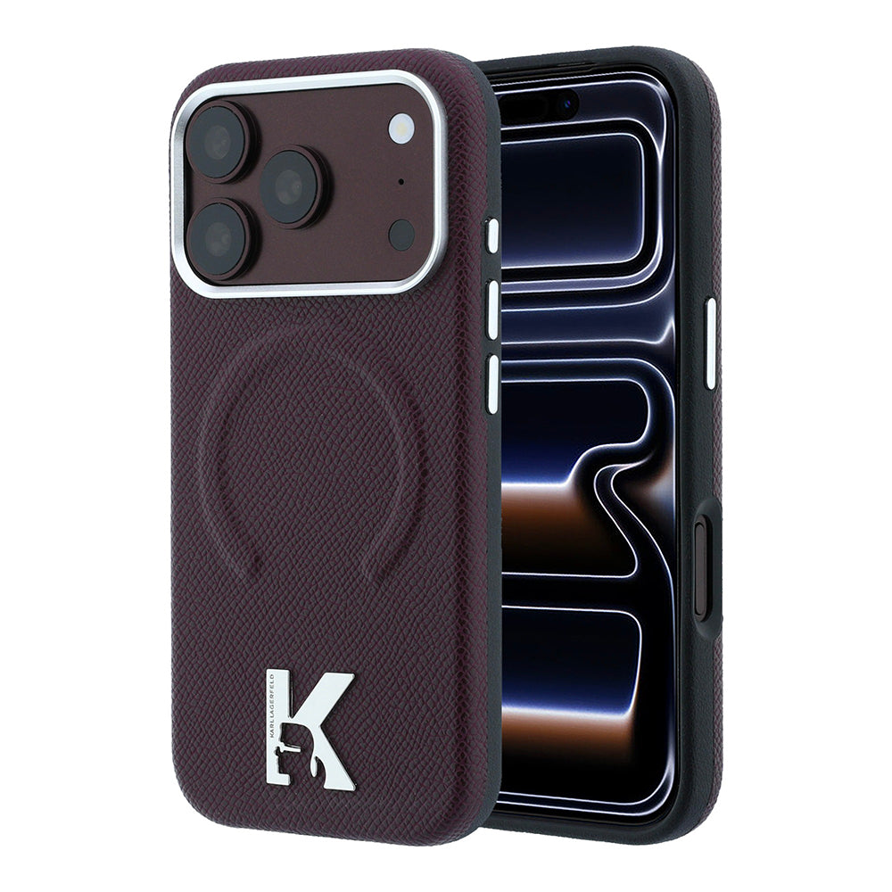 Karl Lagerfeld iPhone 18 Pro Max KHEAD Metal Logolu PU Grained Deri MagSafe Uyumlu Kılıf