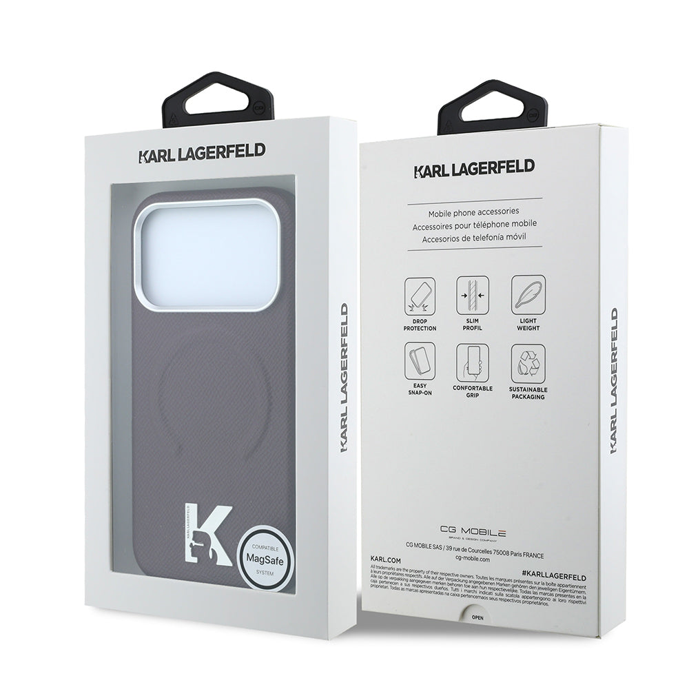 Karl Lagerfeld iPhone 18 Pro Max KHEAD Metal Logolu PU Grained Deri MagSafe Uyumlu Kılıf