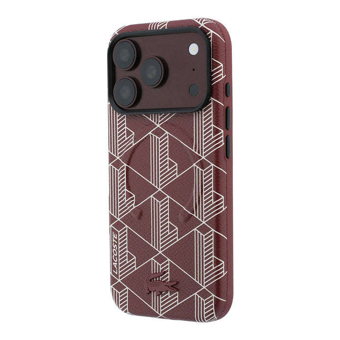 Lacoste iPhone 18 Pro Max Karışık Monogram Desenli Deri Metal Logolu MagSafe Uyumlu Kılıf