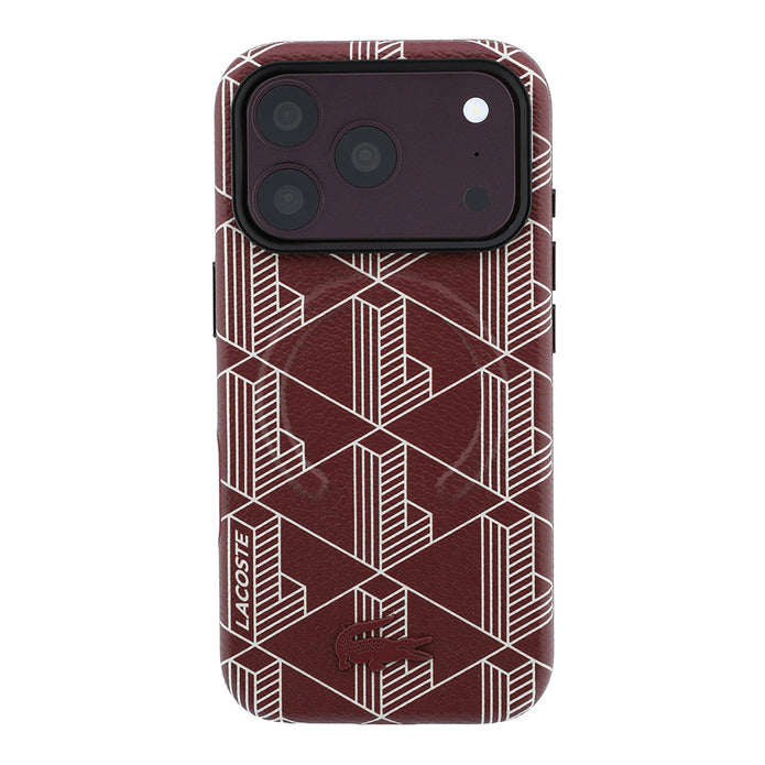 Lacoste iPhone 18 Pro Max Karışık Monogram Desenli Deri Metal Logolu MagSafe Uyumlu Kılıf