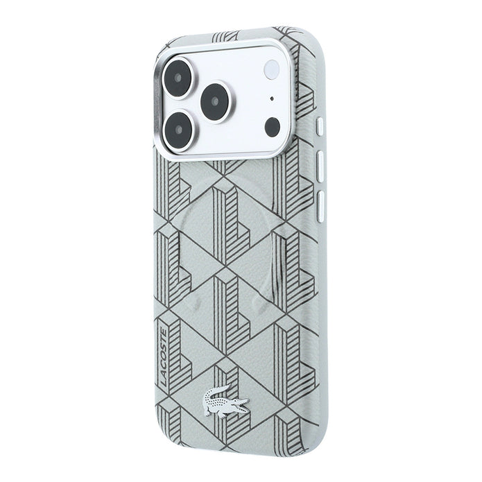 Lacoste iPhone 18 Pro Max Karışık Monogram Desenli Deri Metal Logolu MagSafe Uyumlu Kılıf