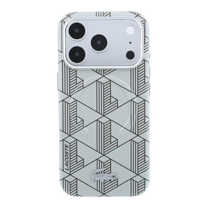 Lacoste iPhone 18 Pro Max Karışık Monogram Desenli Deri Metal Logolu MagSafe Uyumlu Kılıf