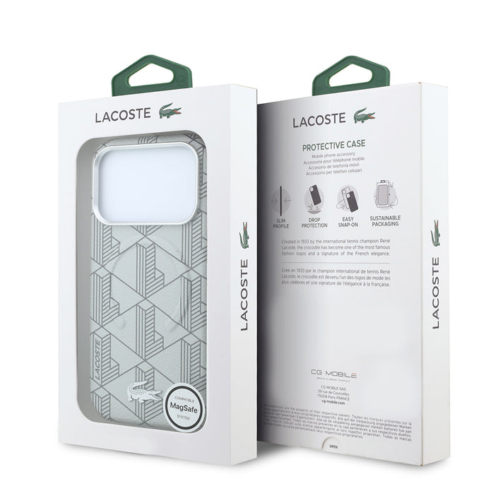 Lacoste iPhone 18 Pro Max Karışık Monogram Desenli Deri Metal Logolu MagSafe Uyumlu Kılıf