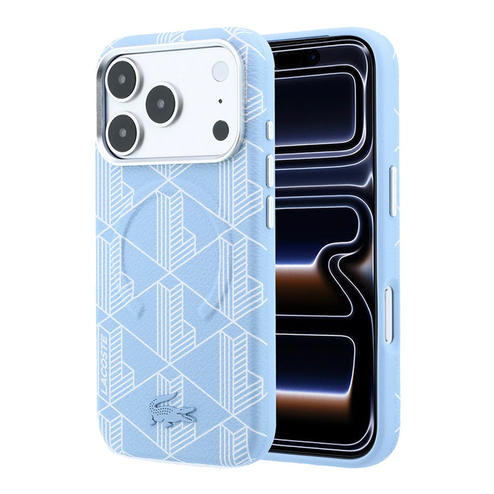 Lacoste iPhone 18 Pro Max Karışık Monogram Desenli Deri Metal Logolu MagSafe Uyumlu Kılıf