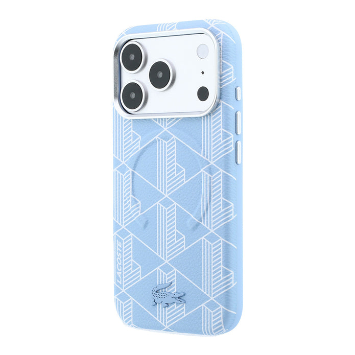 Lacoste iPhone 18 Pro Max Karışık Monogram Desenli Deri Metal Logolu MagSafe Uyumlu Kılıf