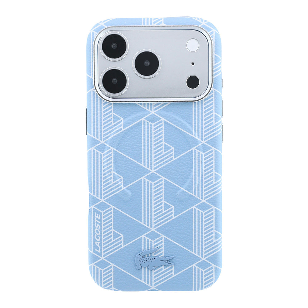 Lacoste iPhone 18 Pro Max Karışık Monogram Desenli Deri Metal Logolu MagSafe Uyumlu Kılıf