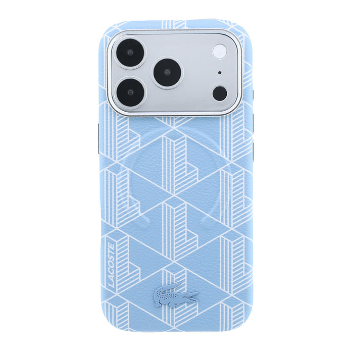 Lacoste iPhone 18 Pro Max Karışık Monogram Desenli Deri Metal Logolu MagSafe Uyumlu Kılıf