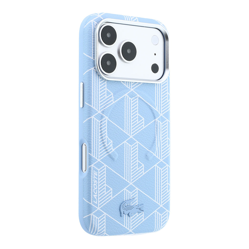 Lacoste iPhone 18 Pro Max Karışık Monogram Desenli Deri Metal Logolu MagSafe Uyumlu Kılıf
