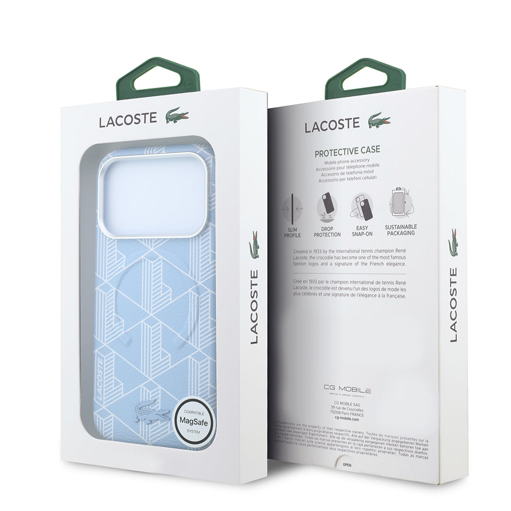 Lacoste iPhone 18 Pro Max Karışık Monogram Desenli Deri Metal Logolu MagSafe Uyumlu Kılıf