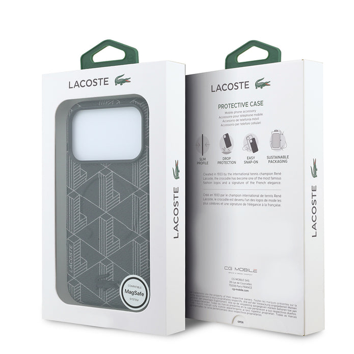 Lacoste iPhone 18 Pro Max Karışık Monogram Desenli Deri Metal Logolu MagSafe Uyumlu Kılıf