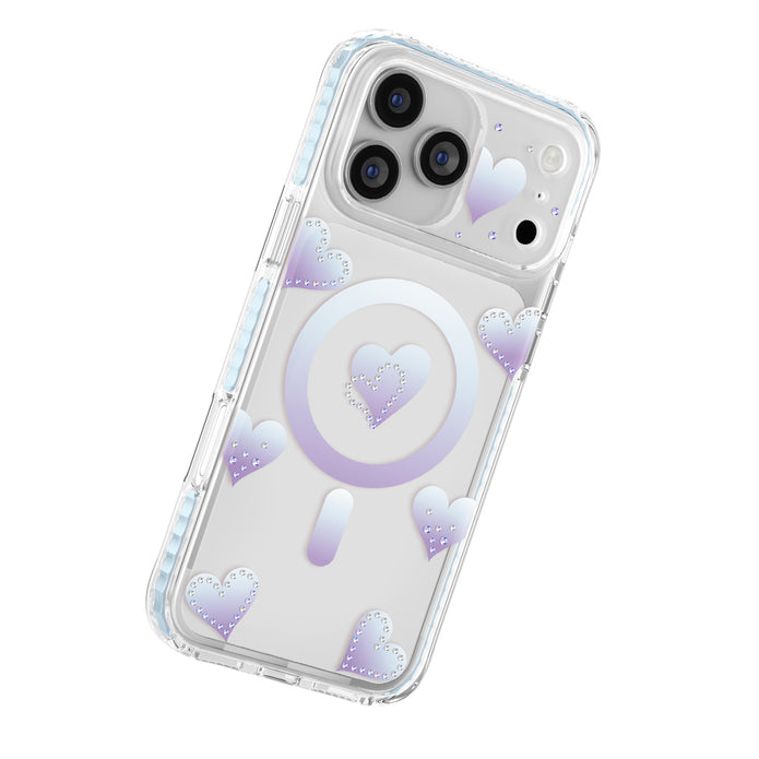Zore Paris iPhone 18 Pro Max Elvo Kalp Motifli Taş Detaylı PC TPU MagSafe Uyumlu Kılıf