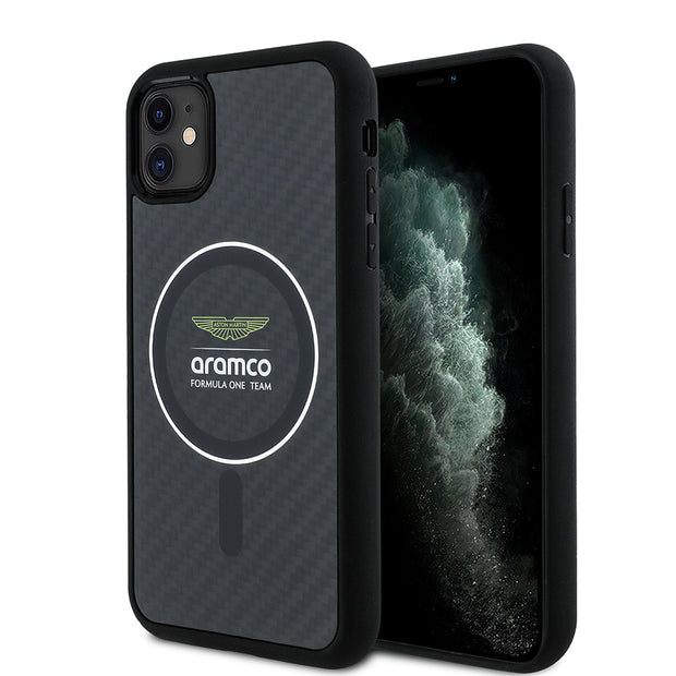 Aston Martin iPhone 11 Renkli Halkalı Karbon Fiber Tasarımlı MagSafe Uyumlu Kılıf – Fotoğraf 1