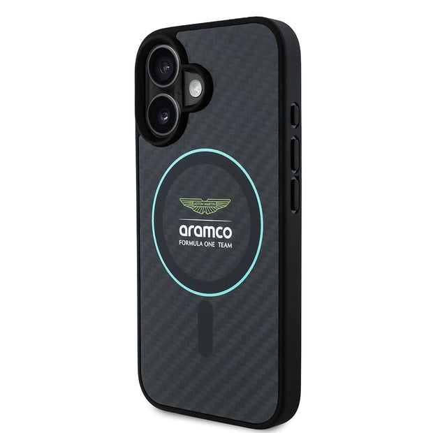 Aston Martin iPhone 16 Renkli Halkalı Karbon Fiber Tasarımlı MagSafe Uyumlu Kılıf – Fotoğraf 2