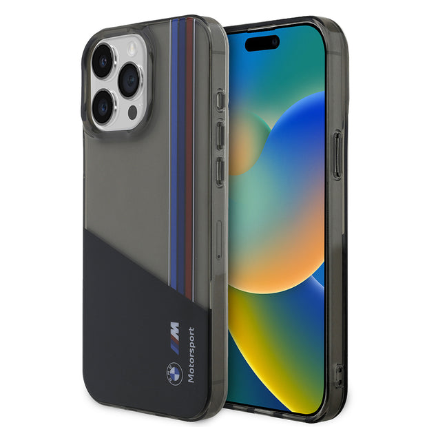 BMW iPhone 15 Pro Max Yarı Şeffaf M Tasarımlı Çizgili Kılıf – Fotoğraf 1