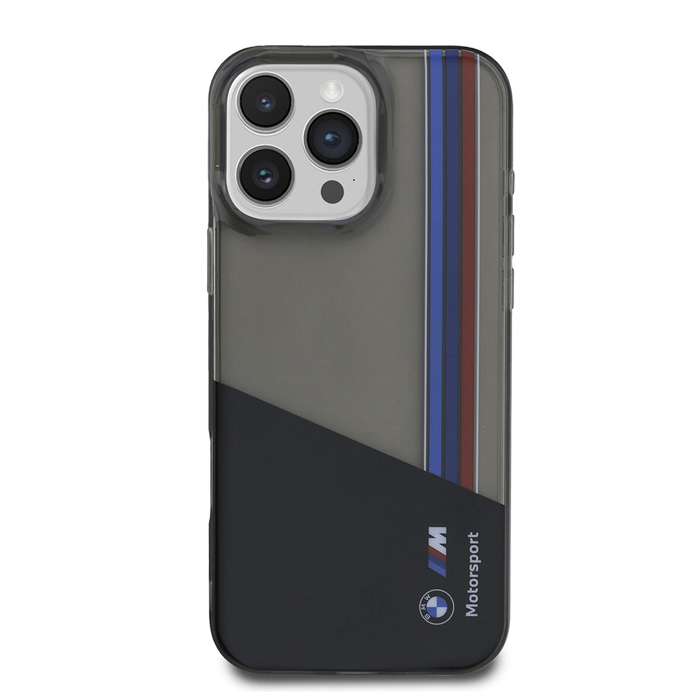 BMW iPhone 16 Pro Max Yarı Şeffaf M Tasarımlı Çizgili Kılıf – Fotoğraf 2