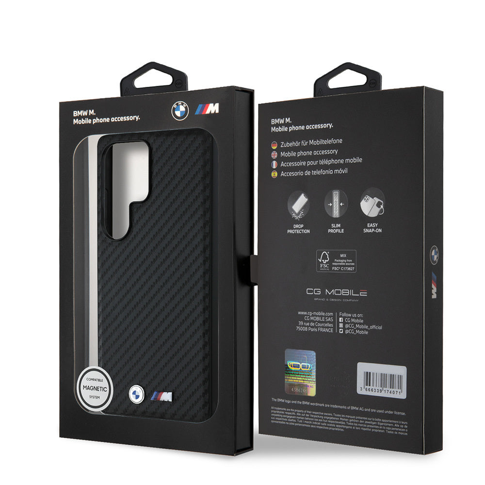 BMW Galaxy S25 Ultra Karbon Fiber Görünümlü Deri MagSafe Uyumlu Kılıf – Fotoğraf 6