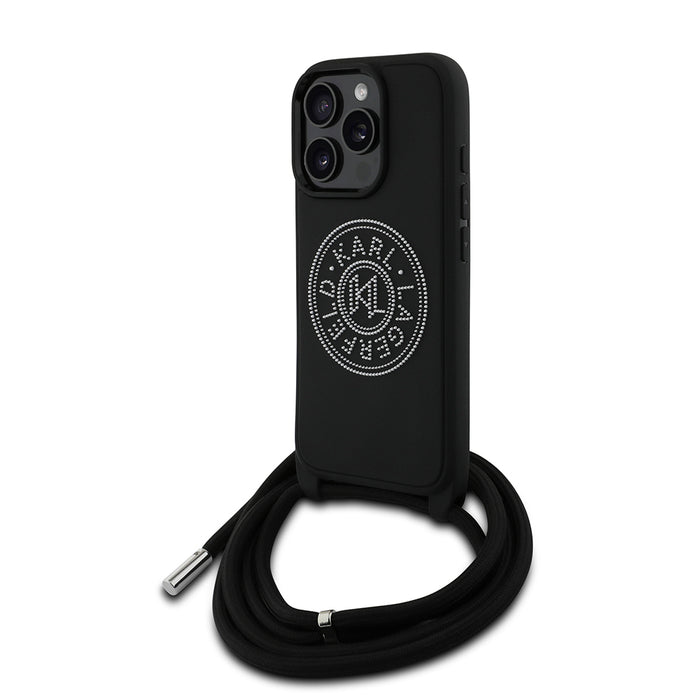 Karl Lagerfeld iPhone 16 Pro Max Askılı Taşlı KL Yazılı Crossbody Cord Kılıf