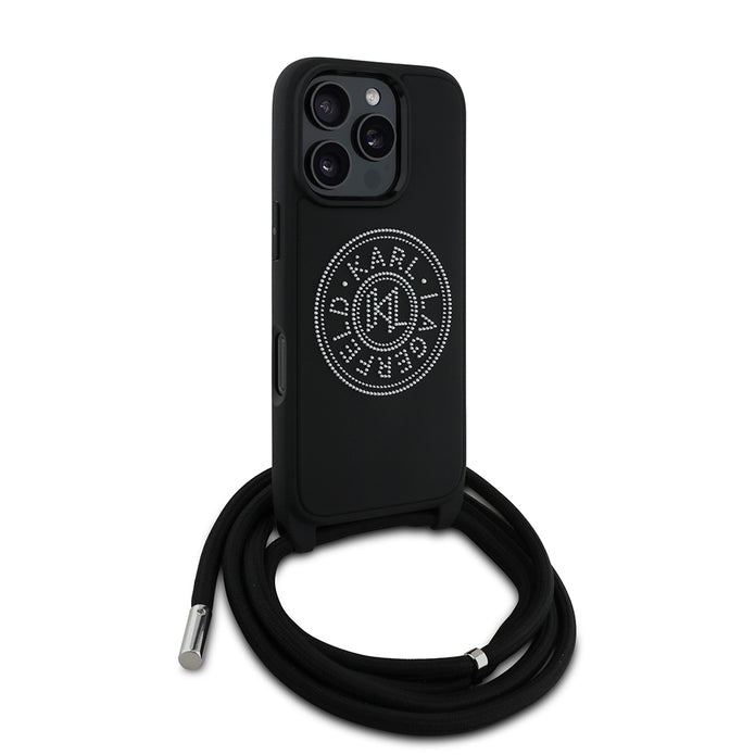 Karl Lagerfeld iPhone 16 Pro Max Askılı Taşlı KL Yazılı Crossbody Cord Kılıf