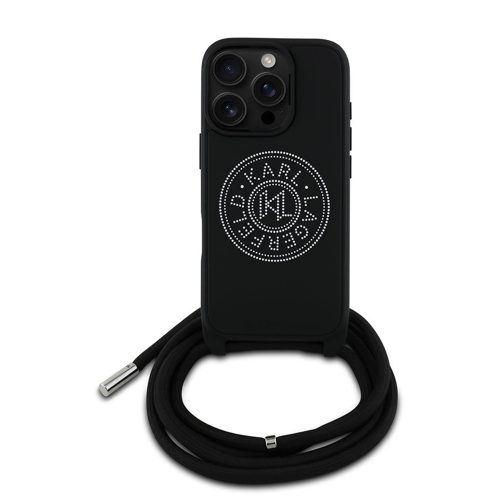 Karl Lagerfeld iPhone 16 Pro Max Askılı Taşlı KL Yazılı Crossbody Cord Kılıf