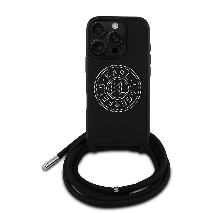 Karl Lagerfeld iPhone 16 Pro Max Askılı Taşlı KL Yazılı Crossbody Cord Kılıf