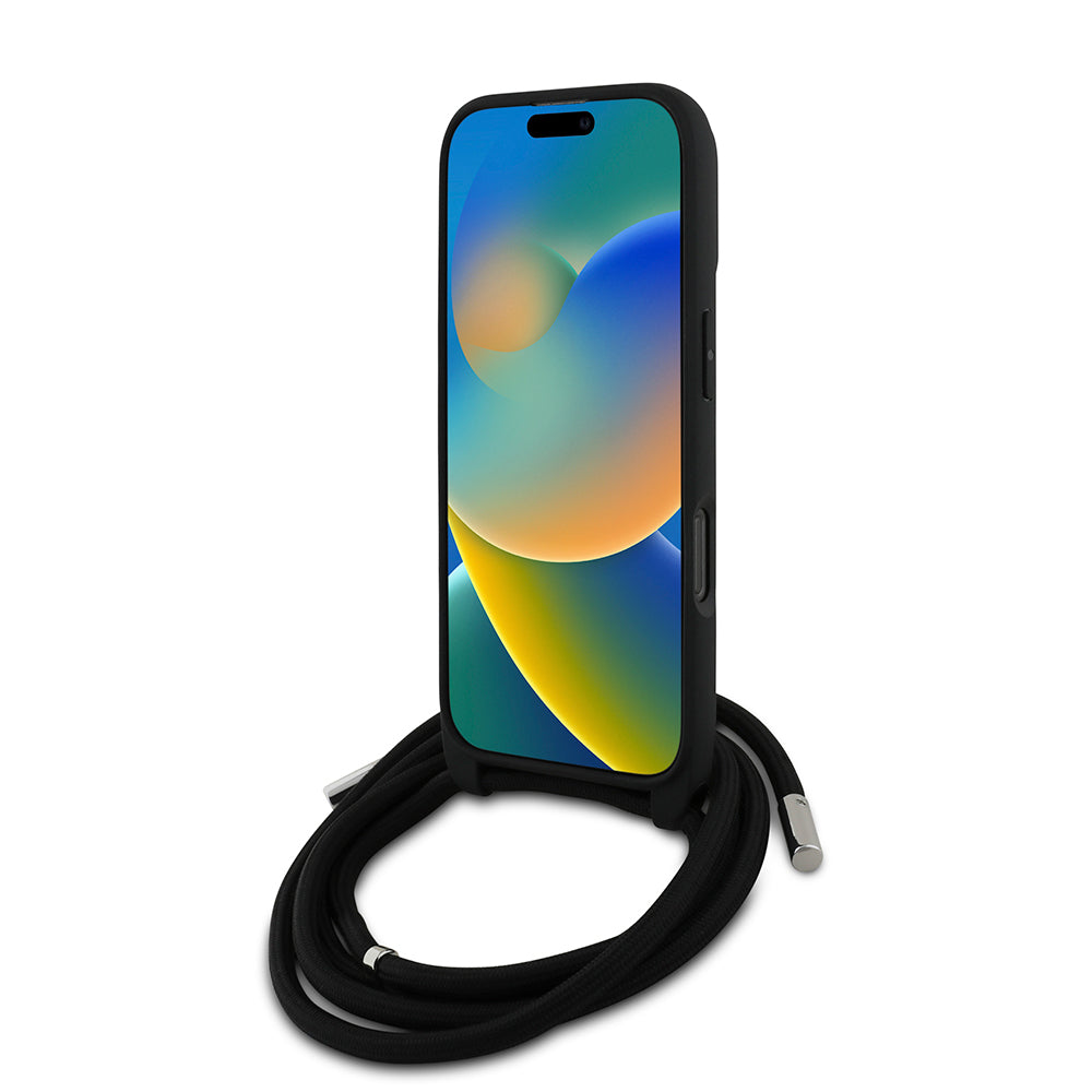 Karl Lagerfeld iPhone 16 Pro Max Askılı Taşlı KL Yazılı Crossbody Cord Kılıf